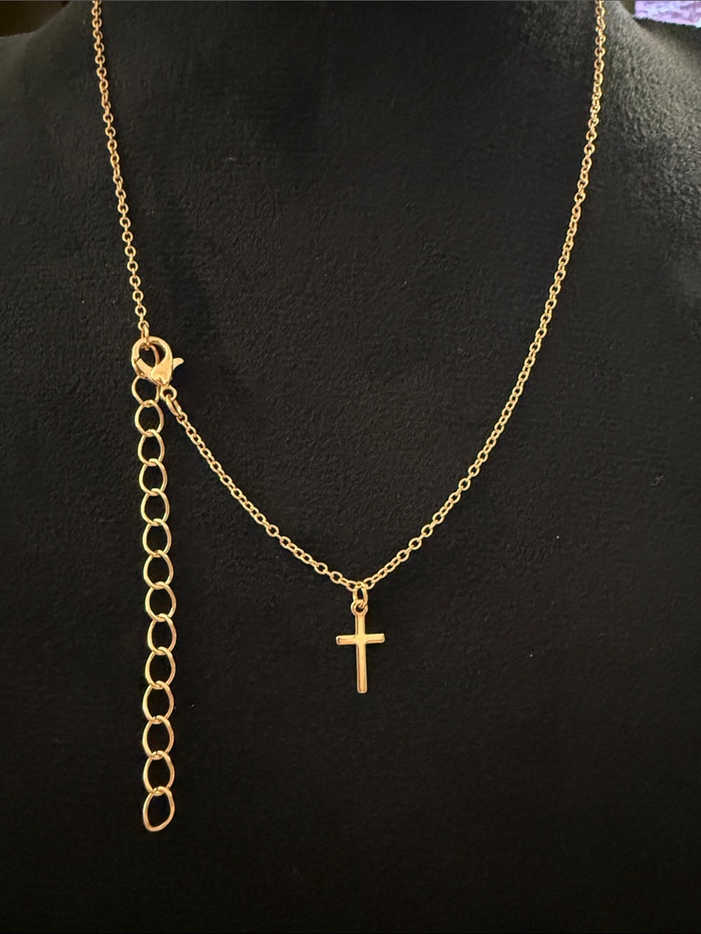 Stainless steel Gold mini Cross Pendant Necklace with Adjustable Chain